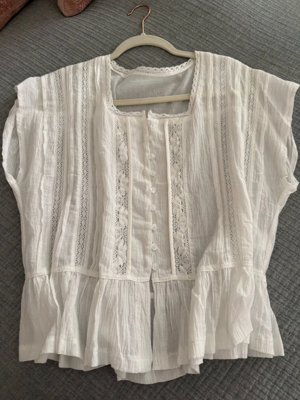 Boho White Lace-Trim Peasant Blouse - Picture 1 of 4
